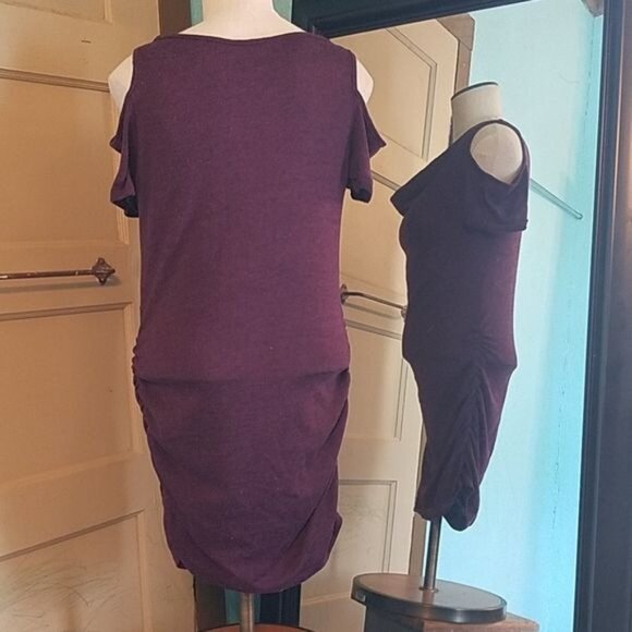 Dress Scooped Neck  Blue Sketch Cold Shoulder Purple Women's Size WOMAN'S LARGE - Picture 5 of 11